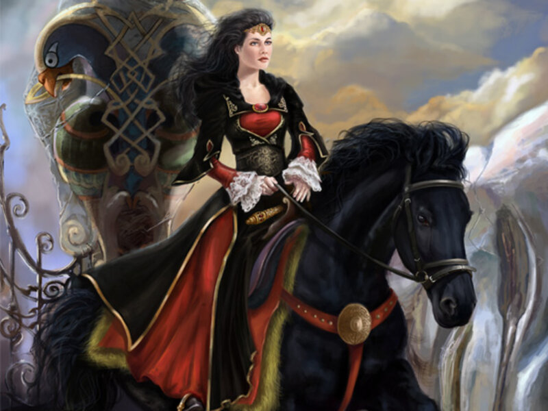 Woman on Black Horse — Dramatic, Digital Art
