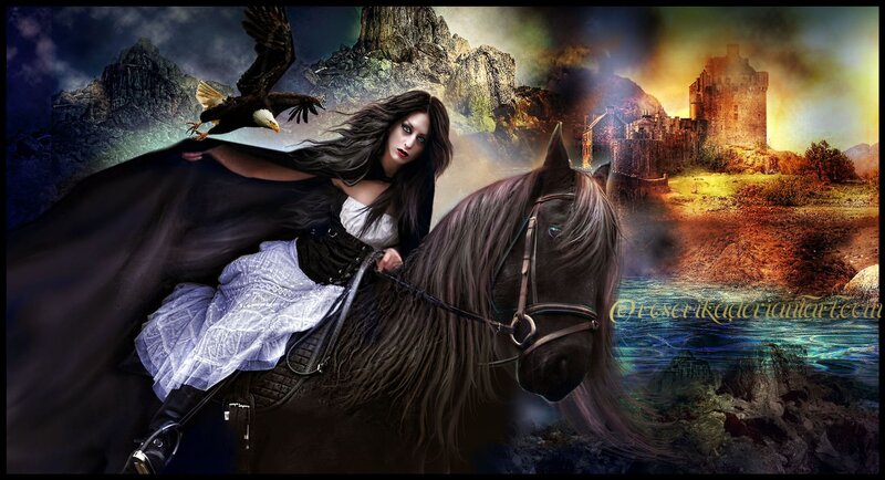 Woman on Black Horse — Dramatic, Sunset