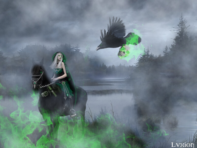 Woman on Black Horse — Green