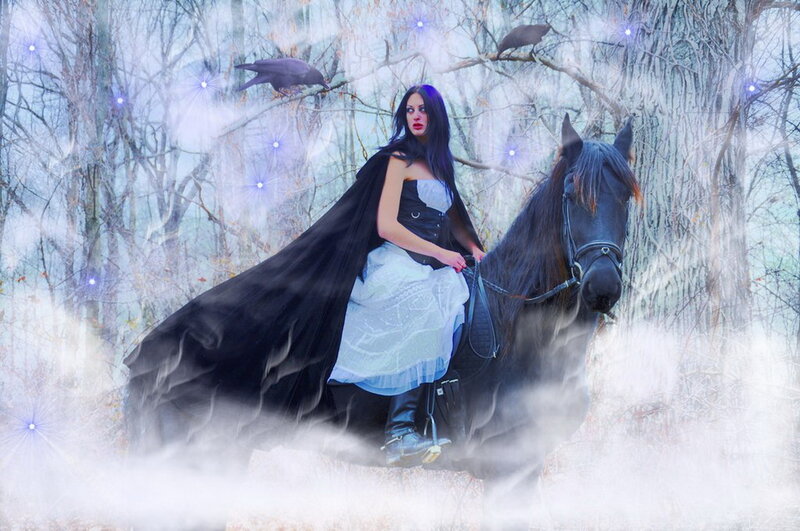 Woman on Black Horse — Mystical