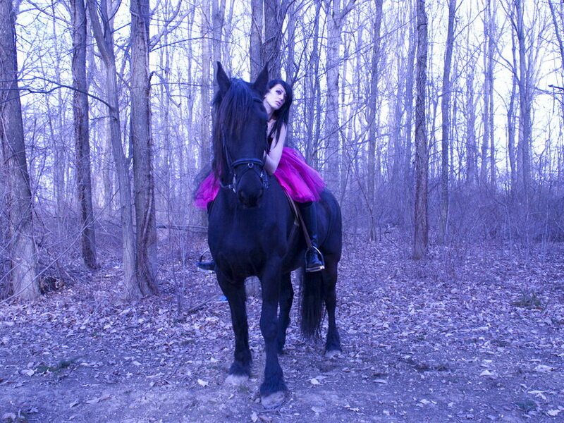 Woman on Black Horse — Purple