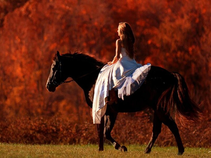 Woman on Black Horse — Red