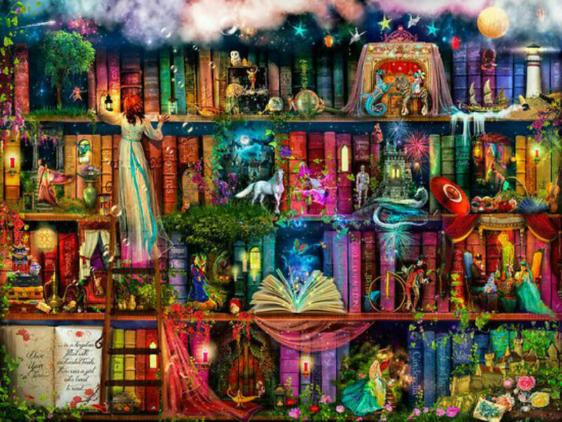 Woman on Bookshelf