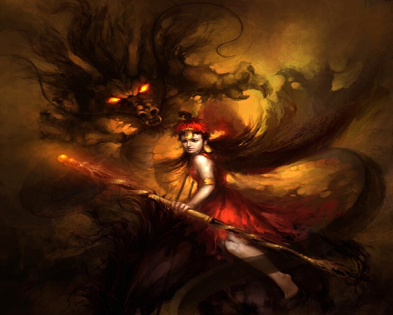 Woman on Broomstick — Red