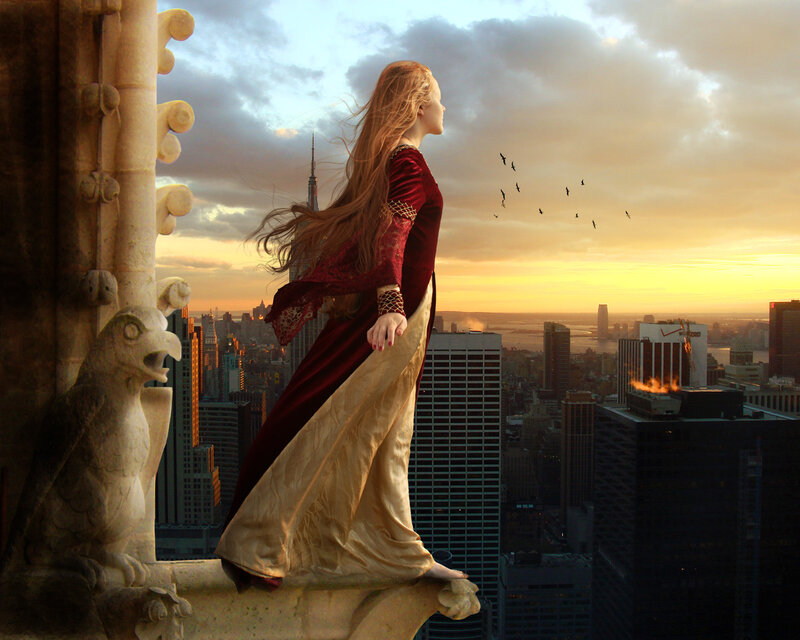 Woman on Building Ledge