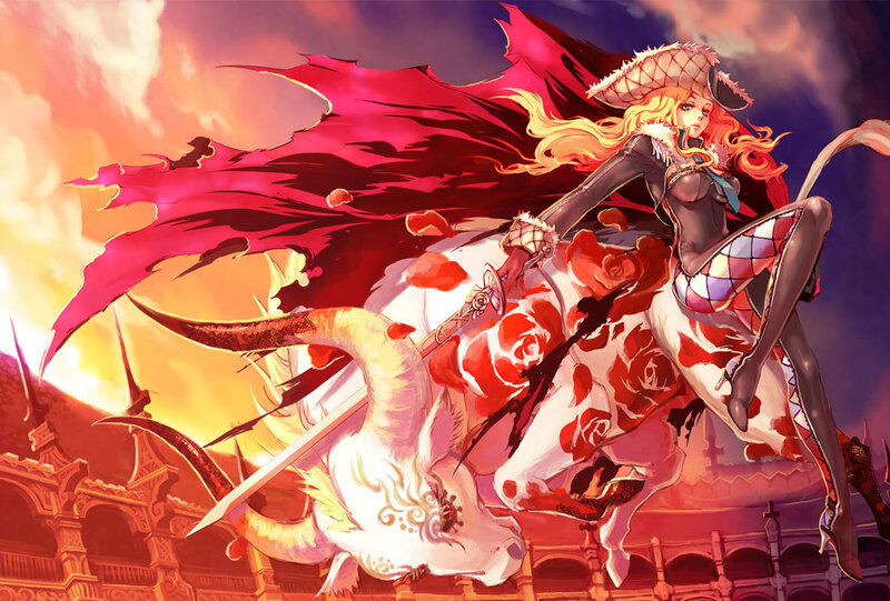 Woman on Bull — Red