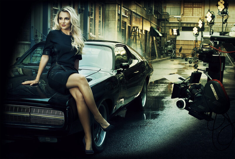 Woman on Car Hood — Black, Dramatic, Night