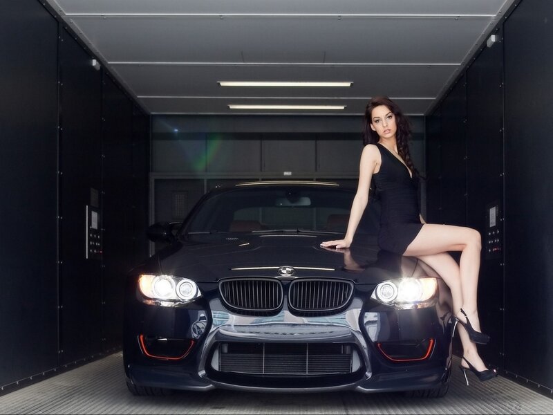 Woman on Car Hood — Black, Dramatic, Photograph, Elevator