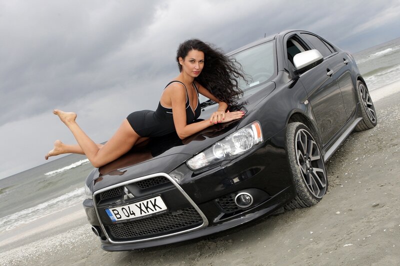 Woman on Car Hood — Black, Dramatic
