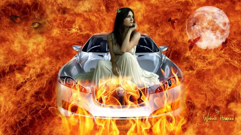 Woman on Car Hood — Orange