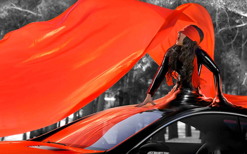 Woman on Car Roof — Red
