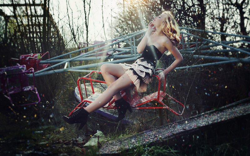 Woman on Carousel — Black, Dramatic