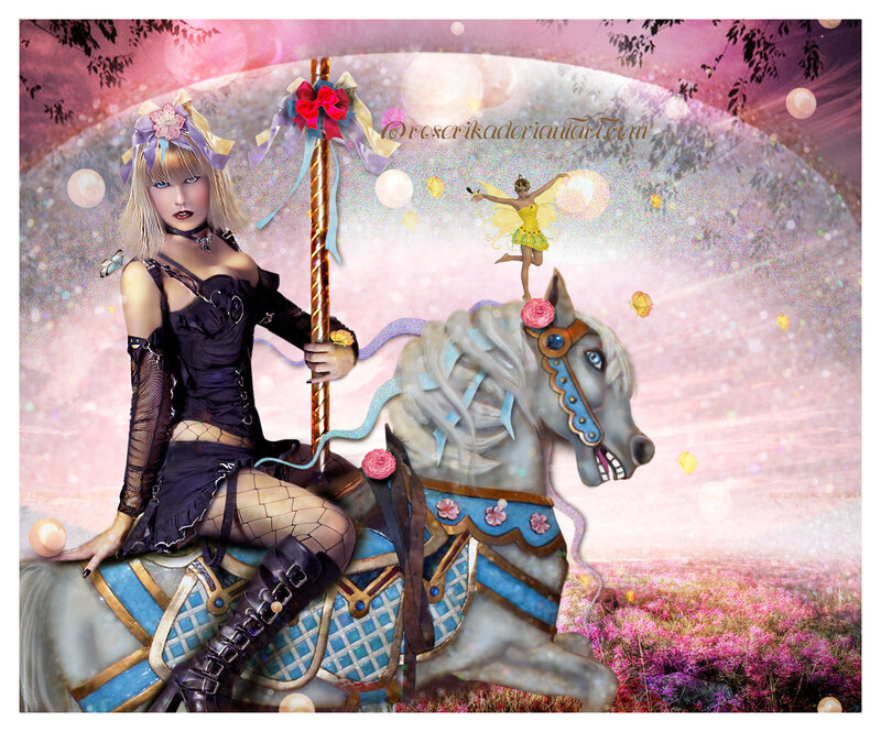 Woman on Carousel Horse — Pink