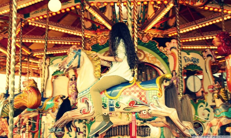Woman on Carousel Horse — Yellow