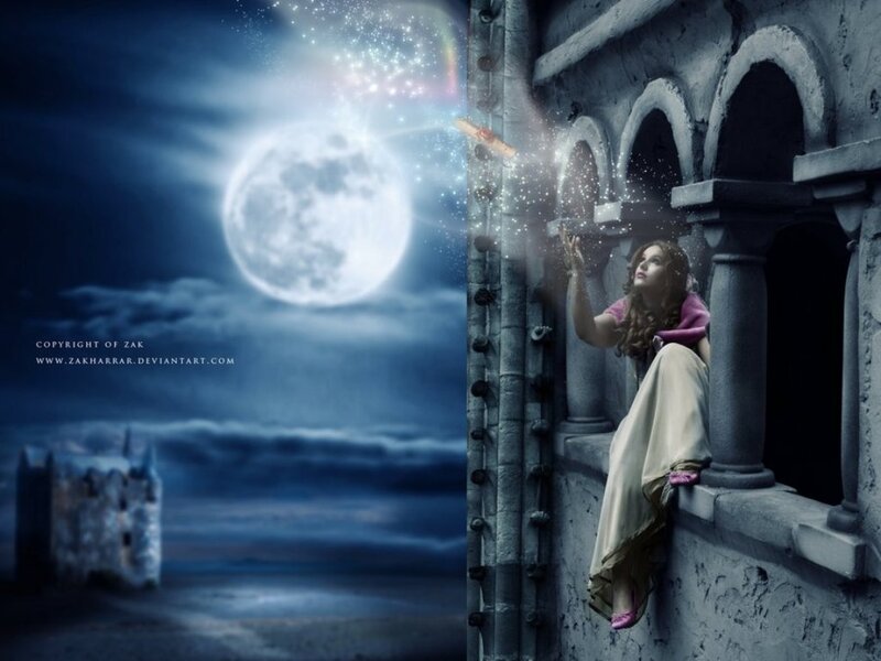 Woman on Castle Wall — Blue