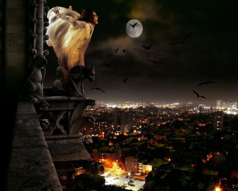 Woman on Cathedral Ledge — Black, Dramatic