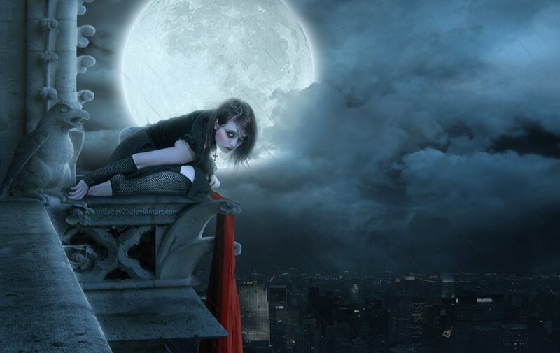 Woman on Cathedral Ledge — Blue, Dramatic