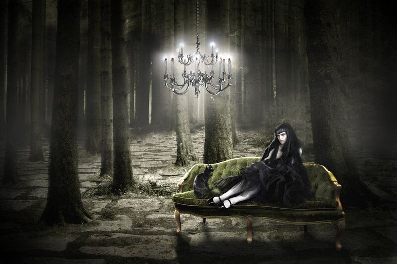 Woman on Chaise Lounge — Black, Dark
