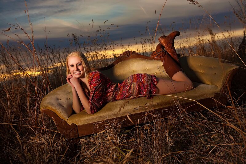 Woman on Chaise Lounge — Brown, Dramatic, Sunset