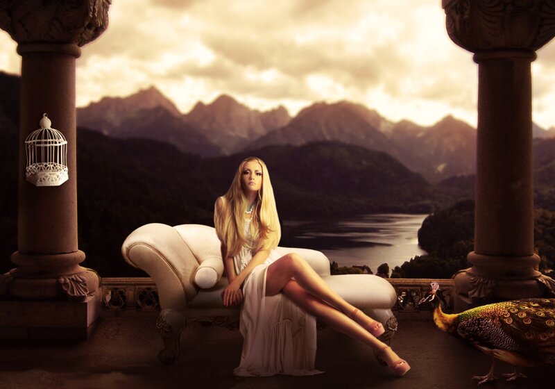 Woman on Chaise Lounge — Brown, Dramatic