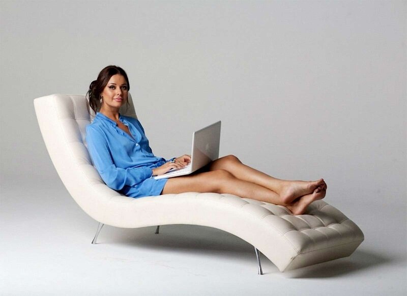 Woman on Chaise Lounge — White, Calm, Photograph