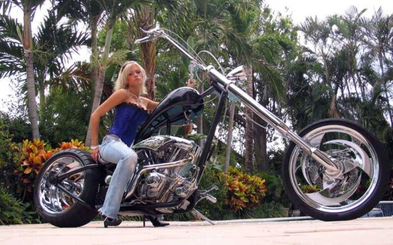 Woman on Chopper Motorcycle — Black, Relaxed