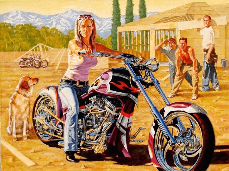 Woman on Chopper Motorcycle — Brown, Dramatic
