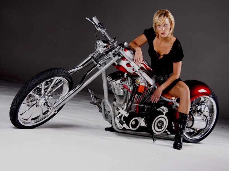 Woman on Chopper Motorcycle — Red, Dramatic