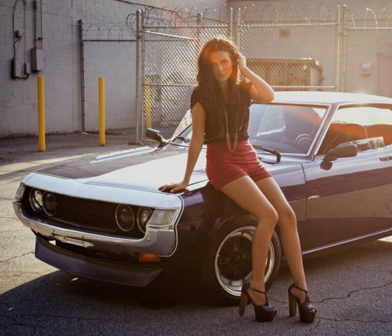 Woman on Classic Car — Purple