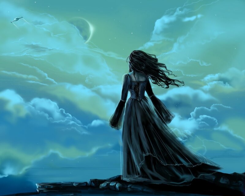 woman on cliff at night
