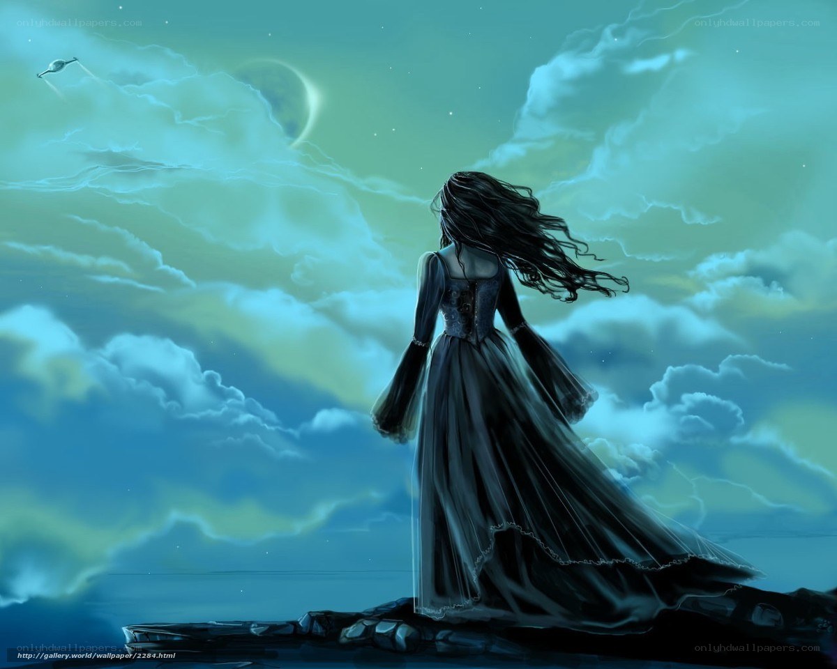 woman on cliff at night