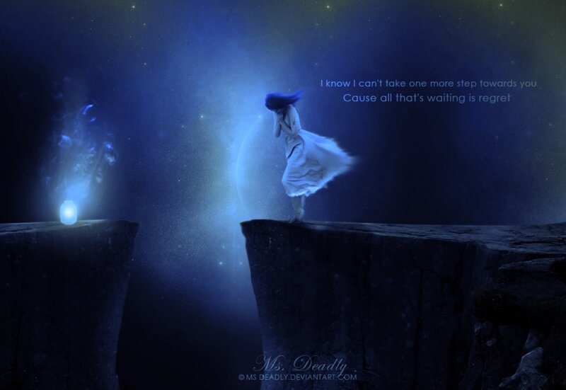Woman on Cliff Edge — Blue, Dramatic, Night