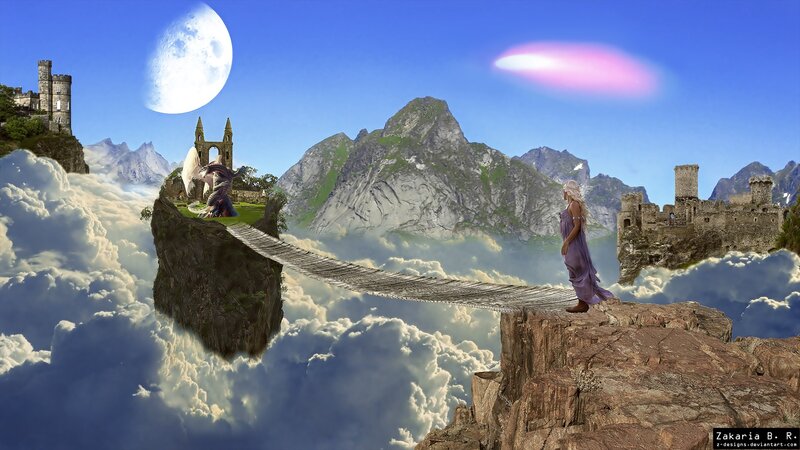 Woman on Cliff Edge — Blue, Fantasy