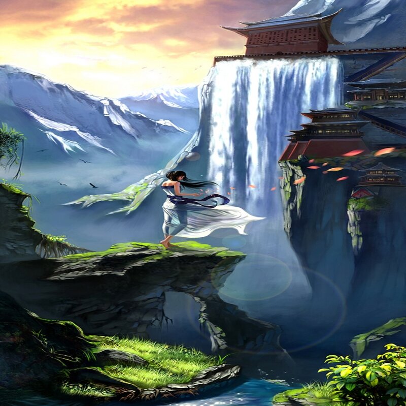 Woman on Cliff Edge — Blue, Serene