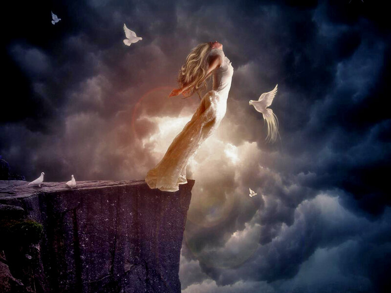 Woman on Cliff Edge — Dark Blue