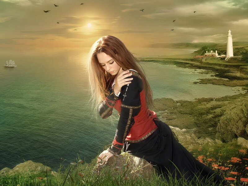 Woman on Cliff Edge — Green