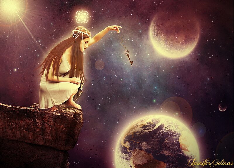 Woman on Cliff Edge — Purple, Dreamy