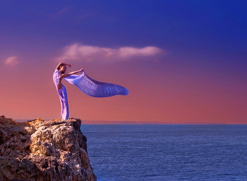 Woman on Cliff Edge — Purple