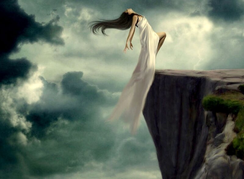 Woman on Cliff Edge — White