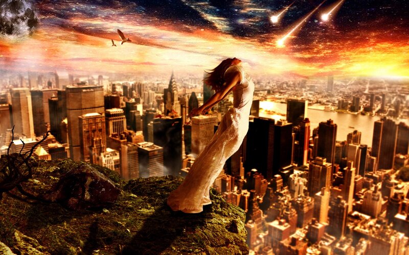 woman on cliff overlooking city
