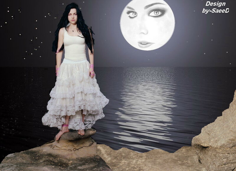 woman on cliff under moon face