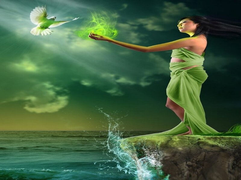 Woman on Cliff with Bird