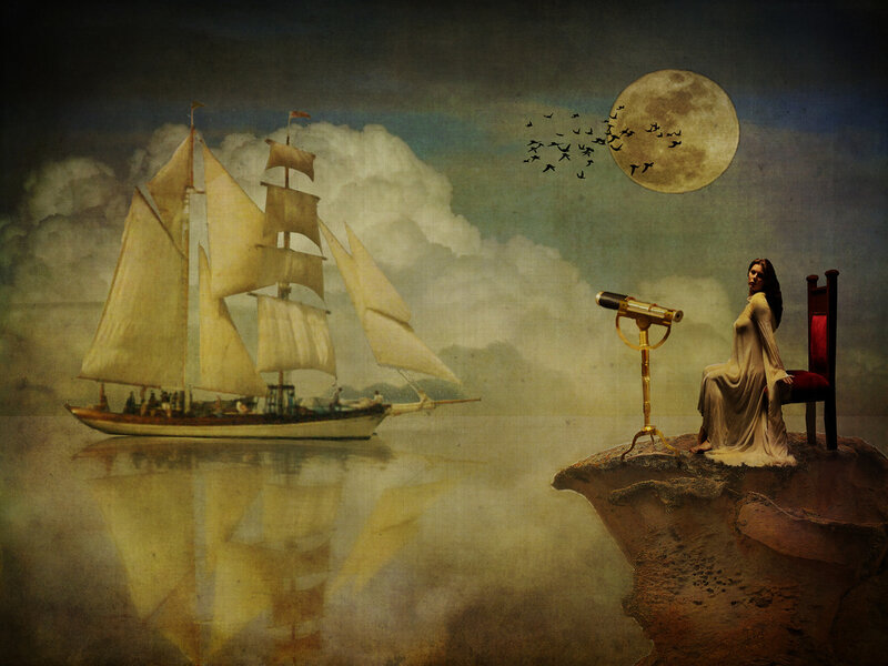 Woman on Cliff with Telescope