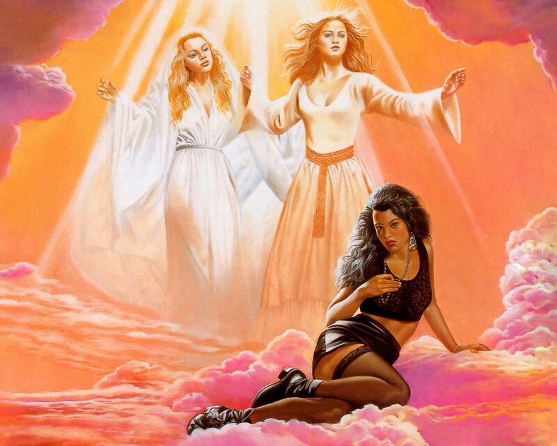 Woman on Clouds with Angels