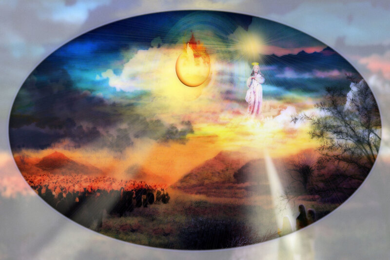 Woman on Clouds with Sun