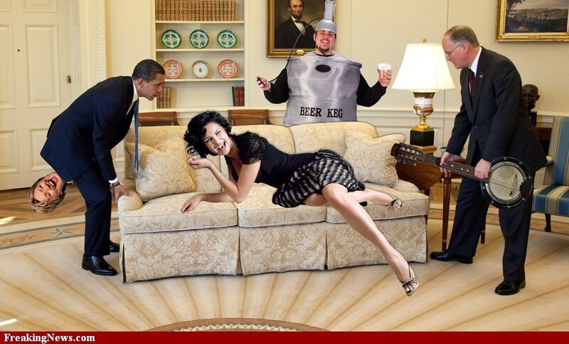 Woman on Couch with Men