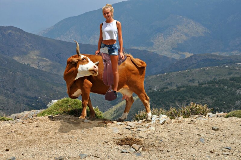 Woman on Cow