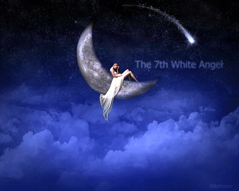 Woman on Crescent Moon — Blue, Serene