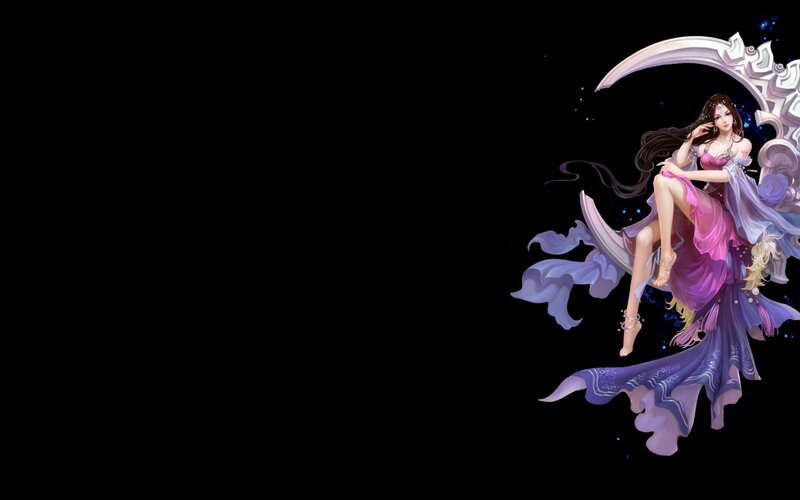 Woman on Crescent Moon — Purple, Dramatic, Night
