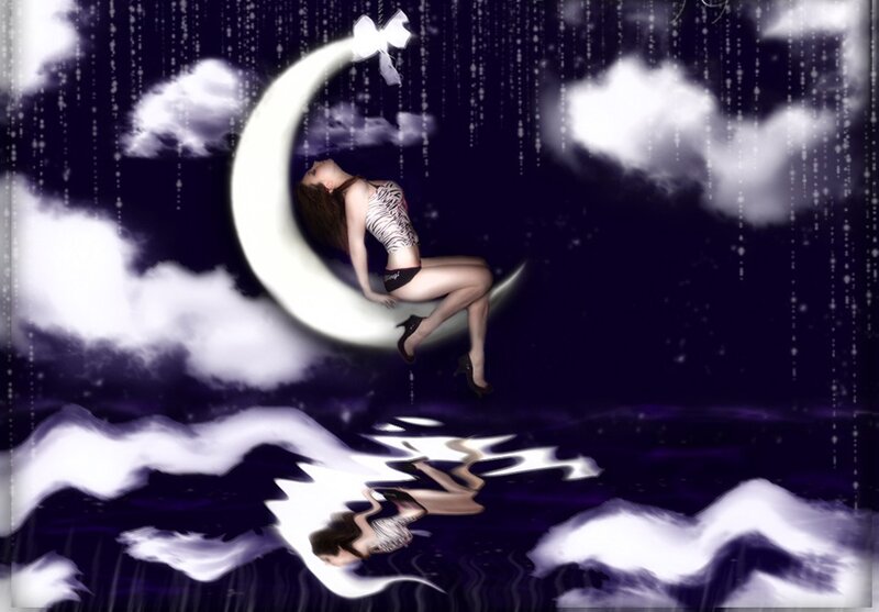 Woman on Crescent Moon — Purple